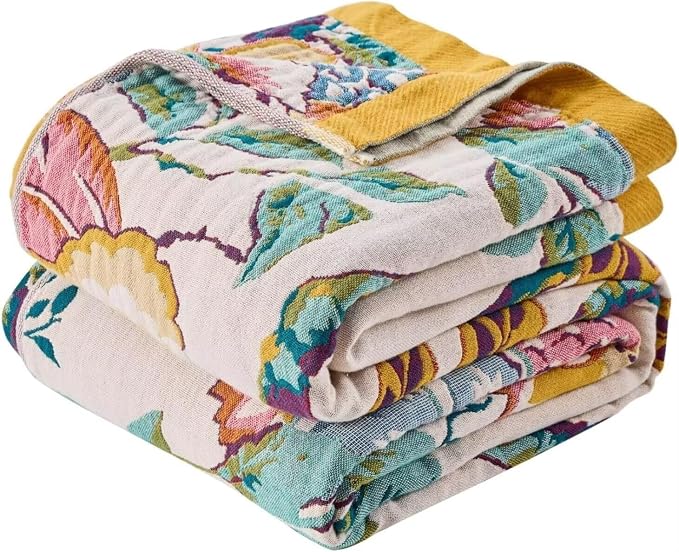 Boho Throw Blanket Farmhouse Decor Throw Blanket Bohemian Blanket for Bed 100% Cotton Muslin Woven Couch Blanket All Seasons Quilt Bedroom (C-Beige, 90"x98")