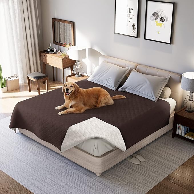 Waterproof Dog Bed Covers for Couch Protection, Water-Resistant Soft Dog Pet Blanket Anti-Slip Dog Blanket for Bed, for Furniture Bed Couch Sofa (Brown,52x82inch)