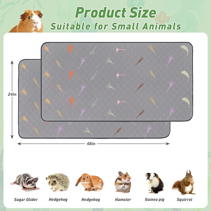 2Pcs Guinea Pig Cage Liners,Guinea Pig Fleece Cage Liners24''X48'' Super Absorbent Washable Pee Pads Reusable for Rabbit Hamster Chinchilla