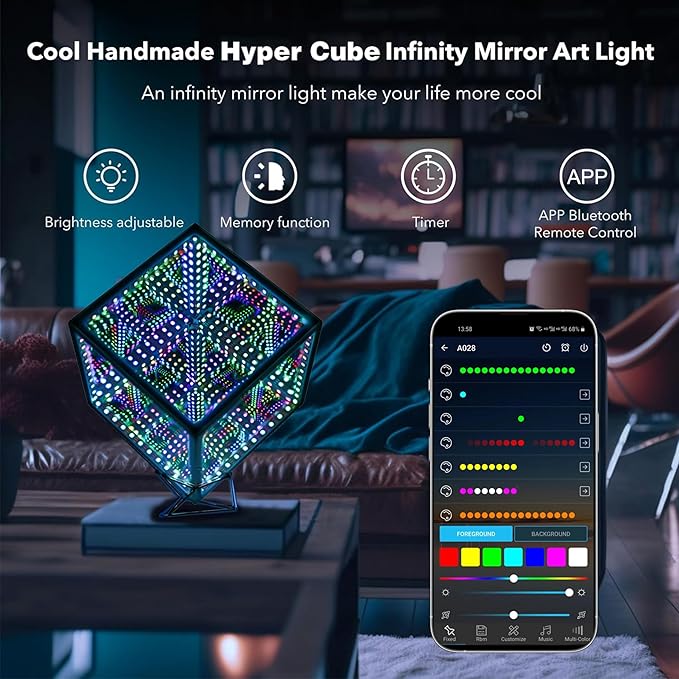 Infinity Hyper Cube LED Table Lamp, Color-Changing Music-Sync APP-Controlled Ambient Light for Gaming, Party, Home (6 Inchs)