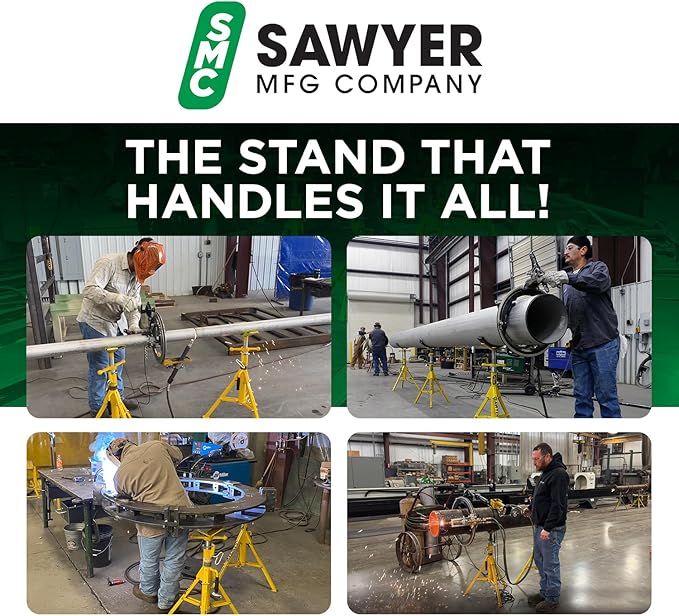 Sawyer Mfg Company Folding V Head Pipe Stand - Heavy Duty Steel Tripod Welding Jack Stand for Pipe Support, Threading, Grooving & Cutting - Adjustable Height 28" to 52" - Portable, Compact & Durable