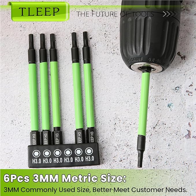 3.5" Long 1/4" Hex Head Allen Wrench Drill Bit Set, Metric 3mm Impact Driver Bit Set, Magnetic Tips, S2 Steel, New Version Hex Keys with Storage Case