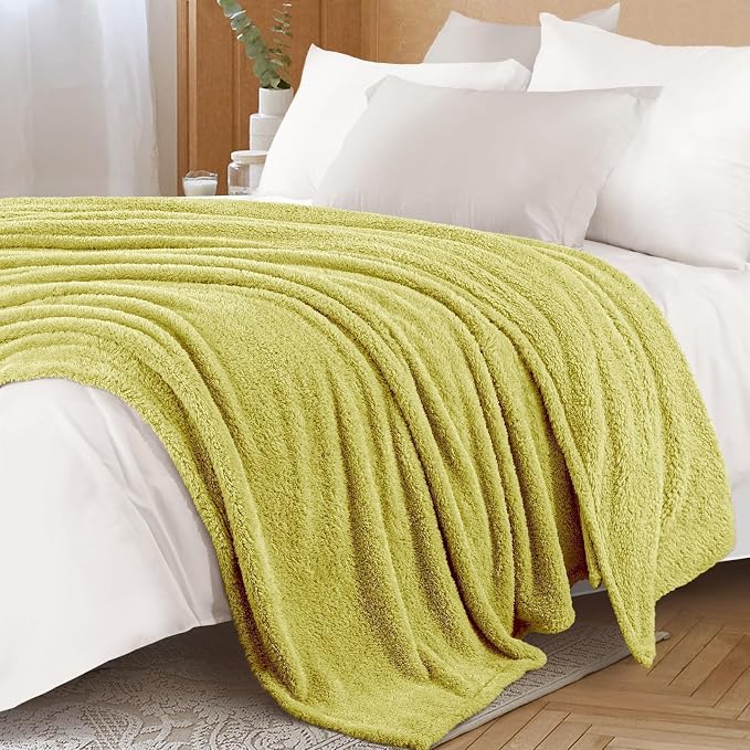 Exclusivo Mezcla Fleece Bed Blankets King Size for Bed, 90" x 104" | Super Soft and Cozy Fluffy Blanket for Women, Lightweight and Fuzzy Large Blanket for Bedroom , All Season, Light Green