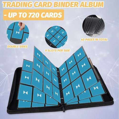 GERMUN 720 Card Binder - Premium 9 Pocket Double-Sided Album for Trading Cards | Lake Blue