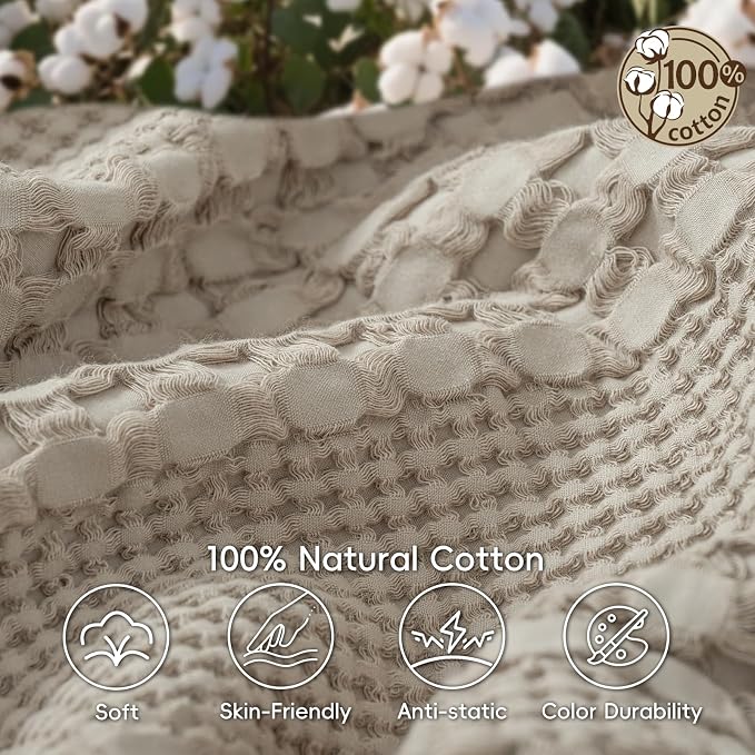 PHF 100% Cotton Waffle Weave Blanket Queen Size, Lightweight Breathable Summer Blanket for Hot Sleepers, Pre-Washed Soft Layer for Bed, Couch, Aesthetic Home Decor & Gift, 90"x90", Pearl Gray