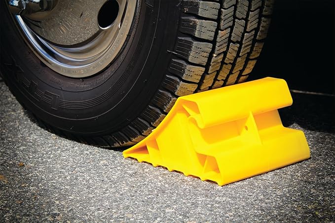 Camco Super Wheel Chock for Trailers & RVs - Large, Heavy Duty Trailer Wheel Chock Constructed of Durable Plastic w/UV inhibitors - Use w/Tires Up to 29-inches - Re-Hitch in Confidence – 44492