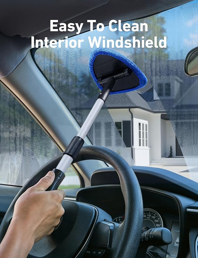 AstroAI 32" Ultra-Long Windshield Cleaner Tool, Car Interior Window Detailing Cleaning Kit with Extendable Handle and 4 Upgraded Reusable Microfiber Pads, Auto Glass Wiper Brush Kit for Car&Home, Blue