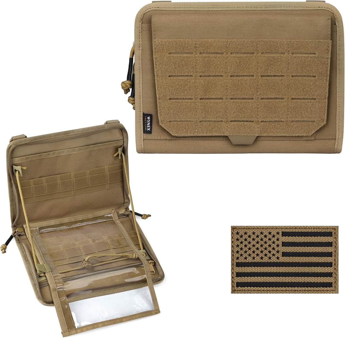 WYNEX Tactical Folding Admin Pouch - Laser-Cut Molle Tool Bag | EDC Medical Organizer with U.S. Patch