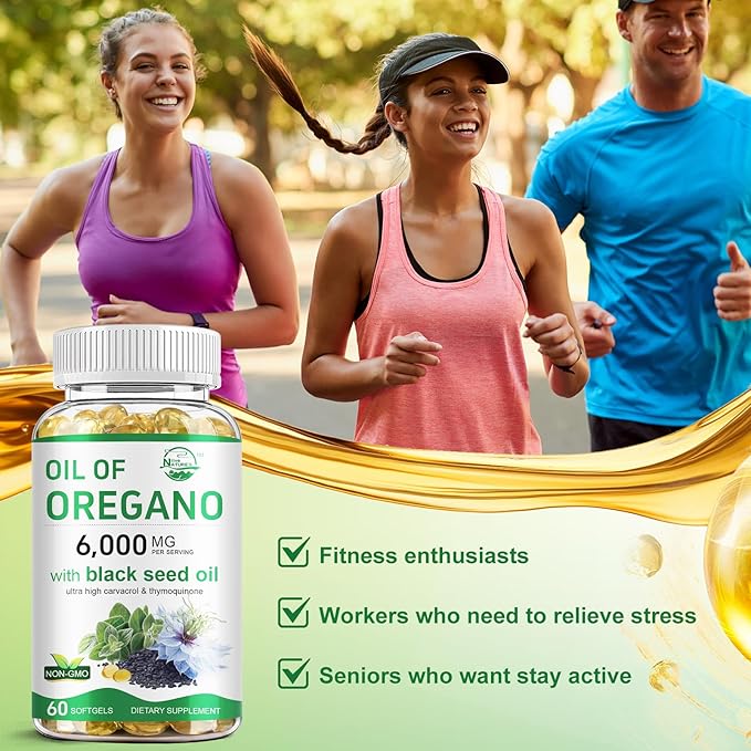 Nature's live Oil of Oregano with Black Seed Oil, 2 in 1 Oregano Supplement for Immune Health, Retains High Concentrated Carvacrol & Thymoquinone, Non-GMO, 3 Pack
