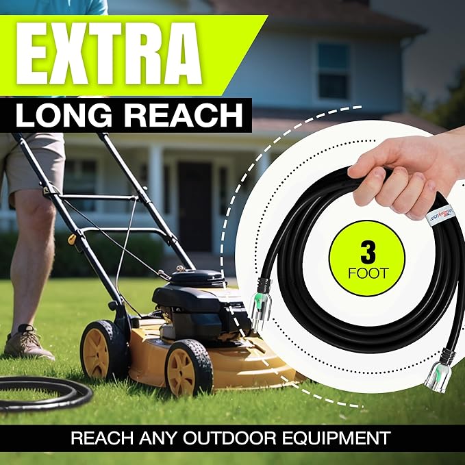 3ft Outdoor/Indoor Extension Cord 14/3 Gauge Heavy Duty 3 Prong SJTW, Waterproof, Flexible Cold-Resistant Long Power Cord,15A 125V 1875W, Black by LifeSupplyUSA