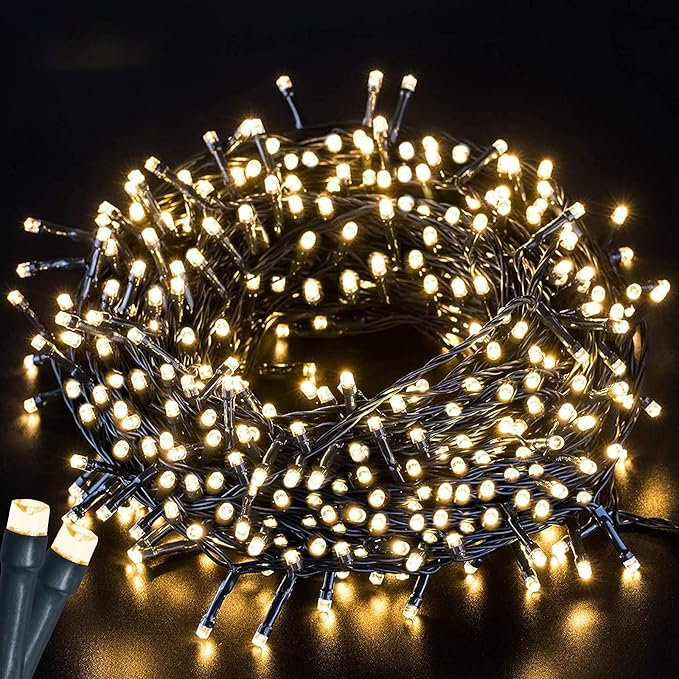 Battery Operated Christmas Lights-132FT 300 LED 8 Modes Outdoor/Indoor Waterproof Fairy Lights, Decorative Light Strings for Wedding Party Bedroom Roof Garden Halloween Thanksgiving Holiday,Warm White