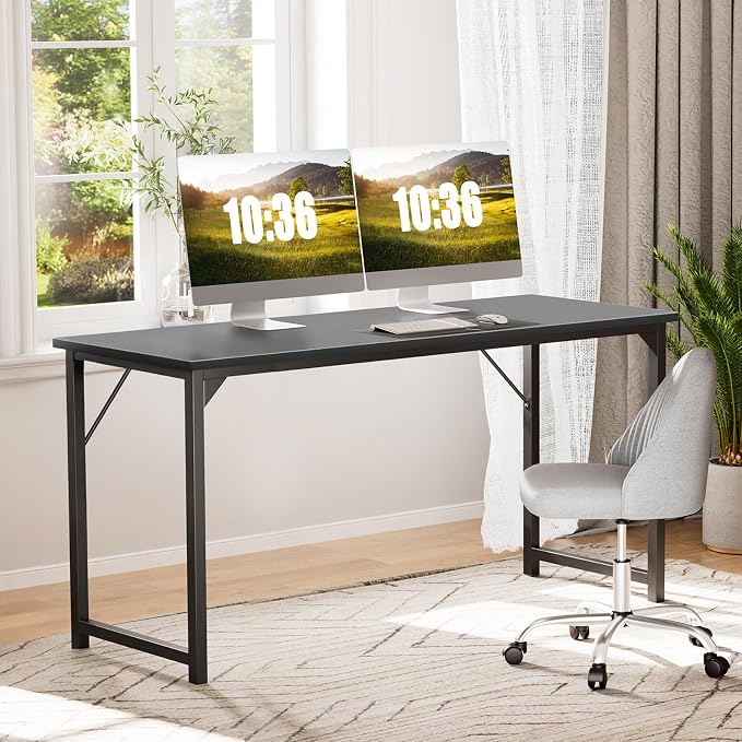Sweetcrispy 63-Inch Small Computer Desk for Bedroom, Black | Gaming Writing Work and Study Desk for Home Office, Sturdy Metal Frame and Compact Modern Design with X-Shaped