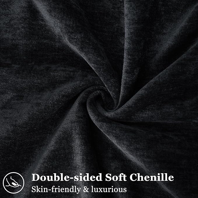 decorUhome Chenille Black Velvet Throw Pillow Covers 20x20 Set of 2 | Fall Soft Couch Decorative Modern Farmhouse Pillow Cases with Elegant Design for Sofa Bed Living Room Home Decor