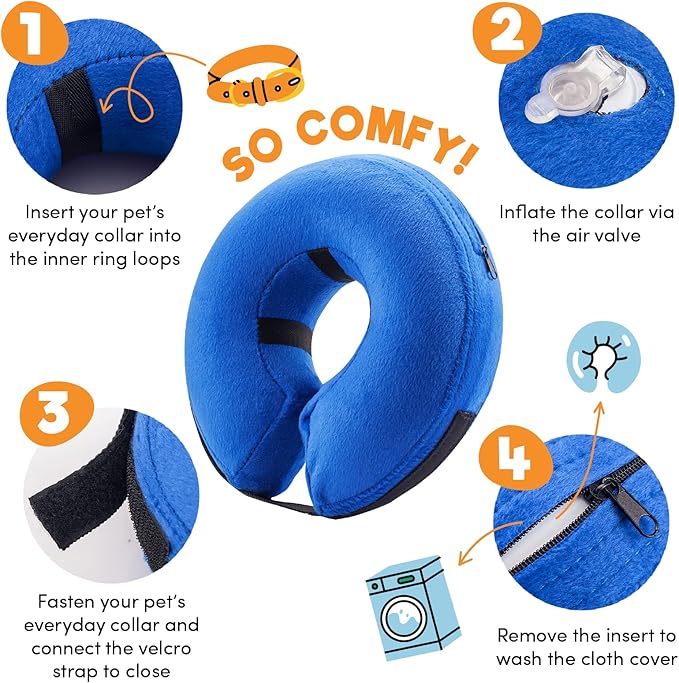 BENCMATE Inflatable Dog Cone Collar Alternative, Soft Dog Cone for Small Medium Large Dogs and Cats, Neck Recovery ECollar Donut Collar After Surgery (Medium+, Donut-Strawberry)