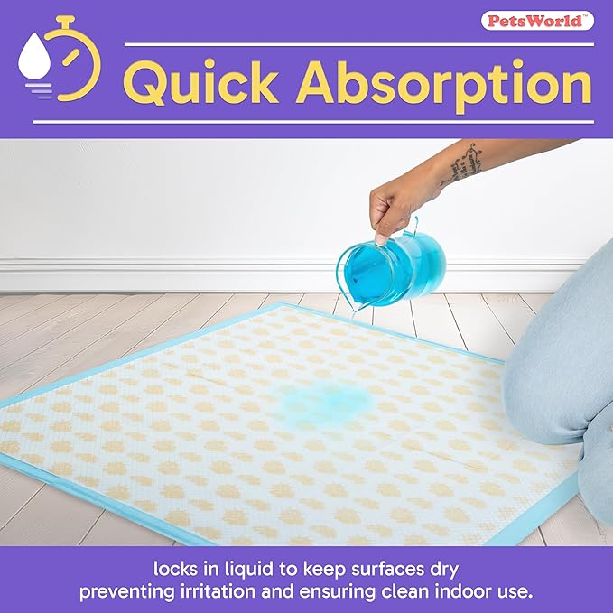 PETSWORLD Giant Dog Potty Pads, Odor-Eliminating, 36" x 36", Ultra Absorbent 5-Layer Leak-Proof Training Pads for Dogs & Cats (36x36 Health Indicating, 25 Count)
