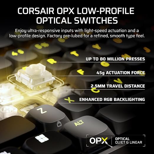 Corsair Vanguard AIR 99 Wireless Low-Profile Optical-Mechanical RGB Gaming Keyboard – QWERTY US, 99% Layout, OPX Switches, 8000Hz Hyper-Polling, Stream Deck Integration, Flashtap SOCD – Black