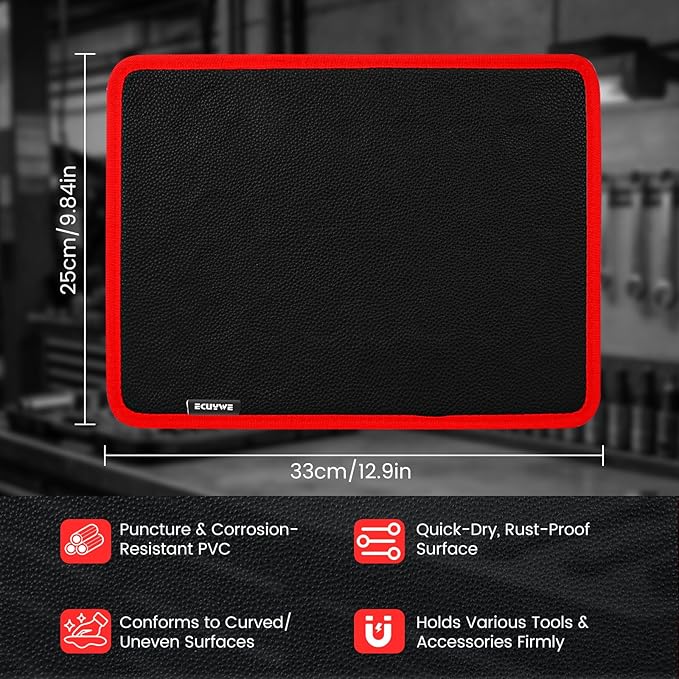 Strong Magnetic Tool Mat Magnetic Parts Tray with Anti-Slip Backing Heavy Duty with Powerful Magnets for Organizing Screws Nuts Bolts Small Tools - Workshop, Garage, DIY-Red 1PCS