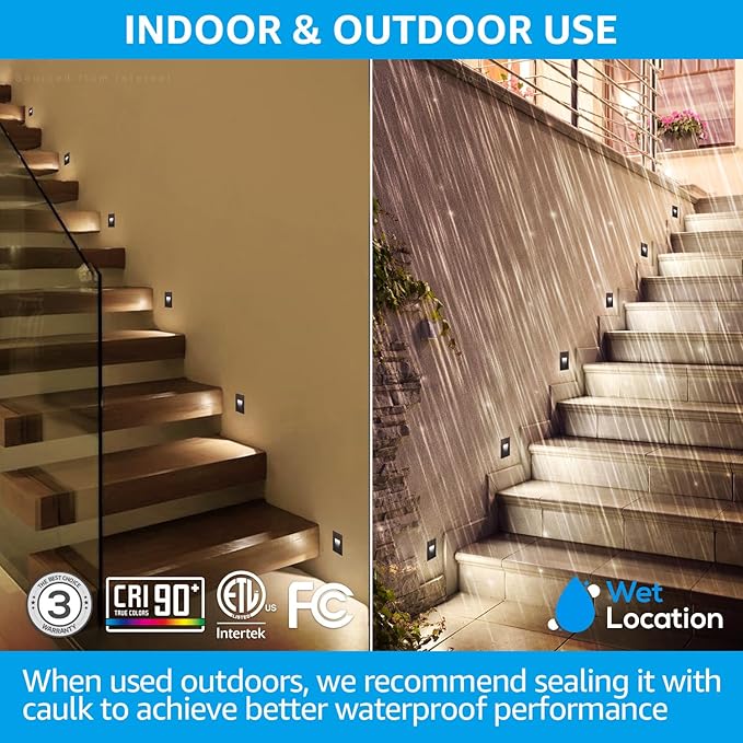 LEONLITE 12-Pack 3CCT 120V LED Step Lights, 3.5W 110LM 5%-100% Dimmable Indoor Outdoor Waterproof Vertical Stair Light, 3000K/4000K/5000K Selectable, CRI90, ETL, Aluminum, Oil Rubbed Bronze