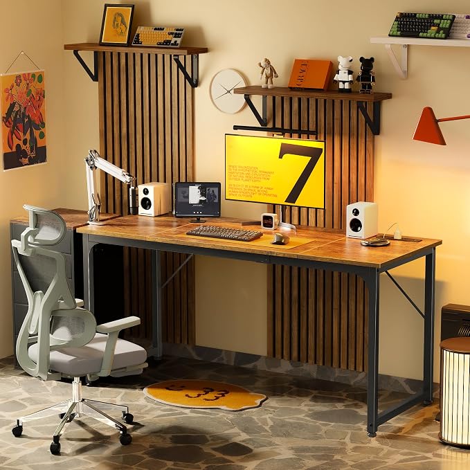PRAISUN 63 X 24 Inch Computer Desk, Power Outlets, USB-C, Rustic Brown | Office Desk with 4 AC Outlets, USB & USB-C, Sturdy Metal Frame, Spacious Desktop for Work, Writing, Study & Gaming
