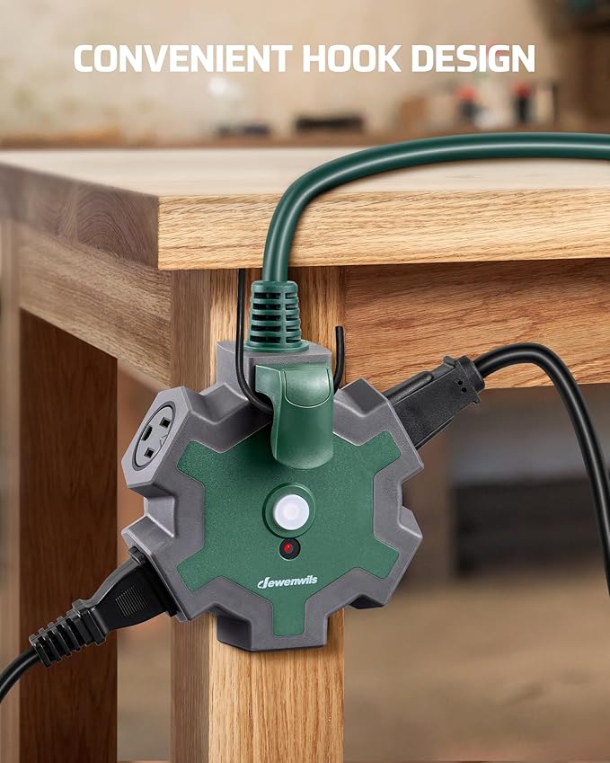 DEWENWILS Industrial Power Strip, Multifaceted Head Heavy Duty Extension Cord, ETLus List, 15FT STJW 14/3C Line Length, 5-Outlet Power Hub for for Garage, Workshop