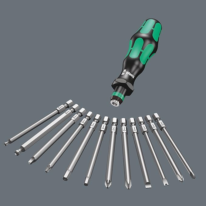 Wera - 5059297001 Kraftform Kompakt 62 Bitholding Screwdriver and Pouch Set, 33-Pieces & Tools 05073593001 950 SPKL/9 SM N SB Long ARM HEX Key Set, One Size, Multi