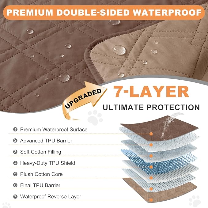 100% Waterproof Dog Couch Protector, Triple-Layer Waterproof Dog Bed Cover Pet Blanket Reversible 2-Tone Sofa Shield, Non-Slip Furniture Guard for Pets(82×92 Inch, Brown+Taupe)