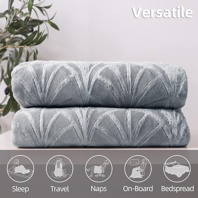 Whale Flotilla Soft Flannel Fleece Bed Blanket Queen Size, Silver Grey | Cozy Lightweight Breathable Coverlet, Plush Fluffy Bedspread, Vintage Pattern Decorative Blanket for Bed, All Season, 90"x90"
