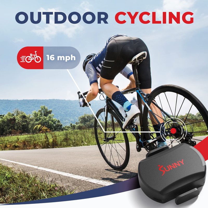 Sunny Health & Fitness Exercise Cycling 2-in-1 Cadence/RPM + Speed Sensor for Indoor or Outdoor Bikes with Free SunnyFit App Enhanced Bluetooth Connectivity - CB110