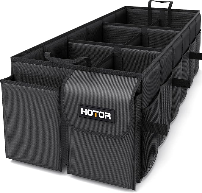 HOTOR Trunk Organizer - Car Organizer, Foldable Trunk organizer for SUVs & Sedans, Sturdy Car Organization for Car Accessories, Tools, Sundries, Black, 6 Compartments, 34.8"×16.0"×11.6"