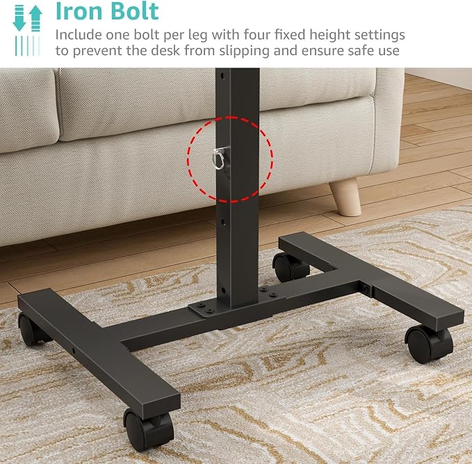 WINAZ Small Portable Laptop Rolling Desk - 24 Inch Mobile Computer Desk Adjustable Height on Wheels for Small Spaces, Couch Kids Desks End Side Table, Teacher Podium for Classroom, Rustic Brown