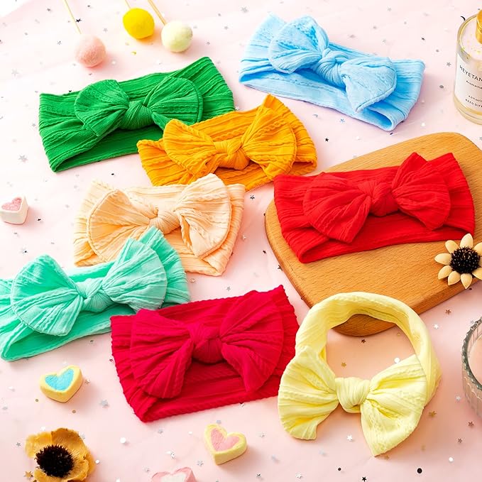 Janinka 32 Pcs Baby Nylon Headbands Hairbands with Bows Elastics Handmade Hair Accessories Stretchy Headband Jacquard Design for Newborn Infant Baby Toddlers Kids(Classic)