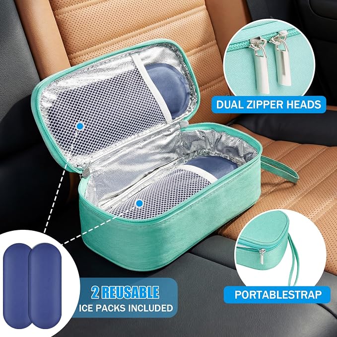 Phone Cooler Bag for Beach, Portable Phone Cooling Pouch with 2 Reusable Ice Packs, Keeps Cool in Extreme Heat for Car Pool Hiking, Extends Battery Life, Fits All Smartphones(Green,Fabric)