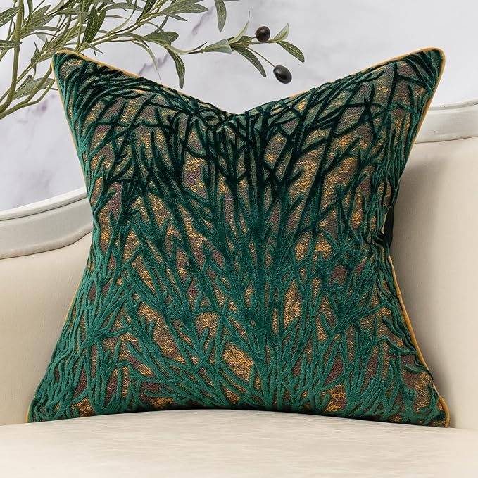 Green Twigs Throw Pillow Cover Branches Velvet Cushion Case Neutral Pillowcase for Sofa Couch Bedroom Living Room Home Decor,20x20 Inch