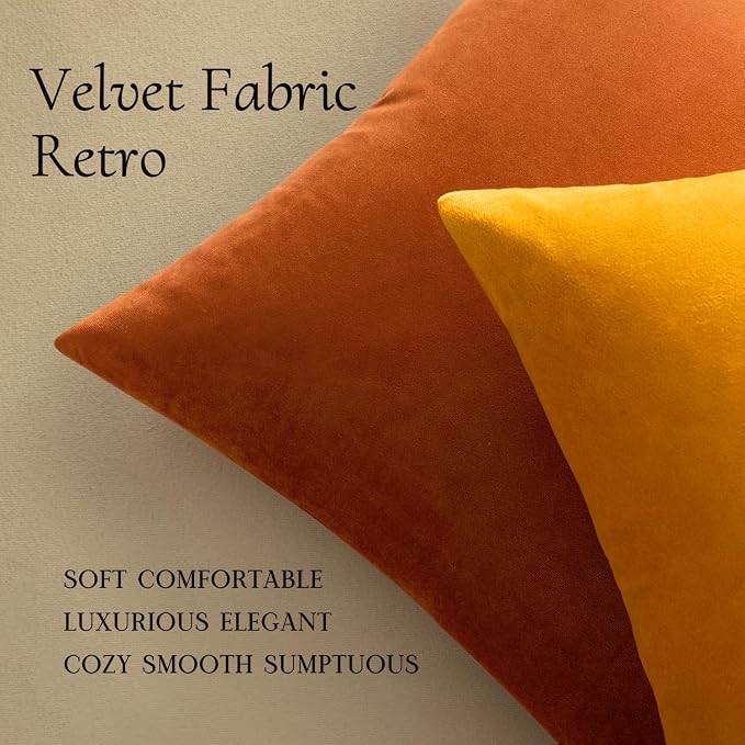 MIULEE Velvet Fall Throw Pillow Covers 16x16 Inch Pack of 2 Rust | Soft Solid Small Decorative Pillow Covers, Modern Luxury Home Decor, for Couch Chair Sofa Bedroom Livingroom Car