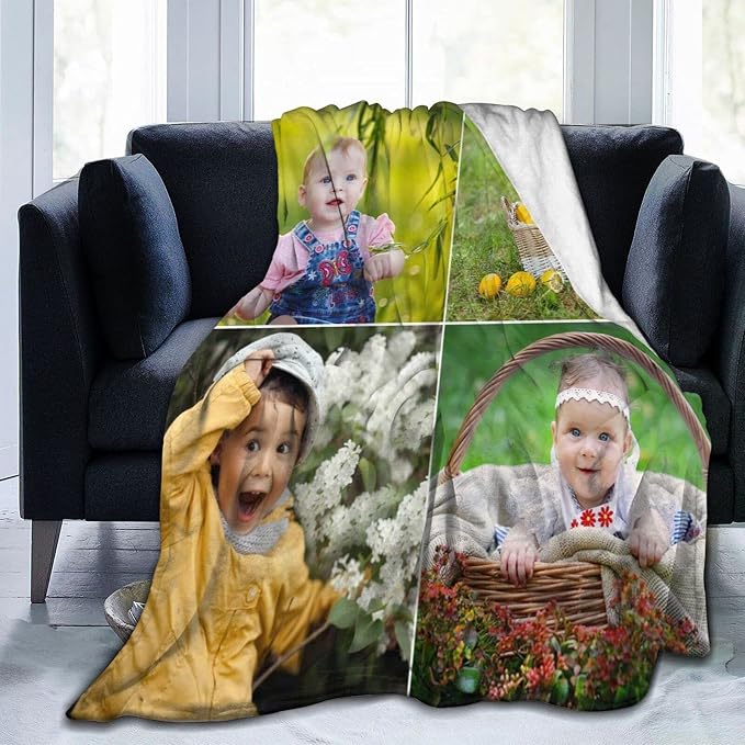 QETXVI Custom Blanket with Photos Text Customized Blanket Personalized Flannel Throw Blankets for Adult Kid Birthday Christmas Halloween Fathers Mothers Valentines Gift - 50"x 60"