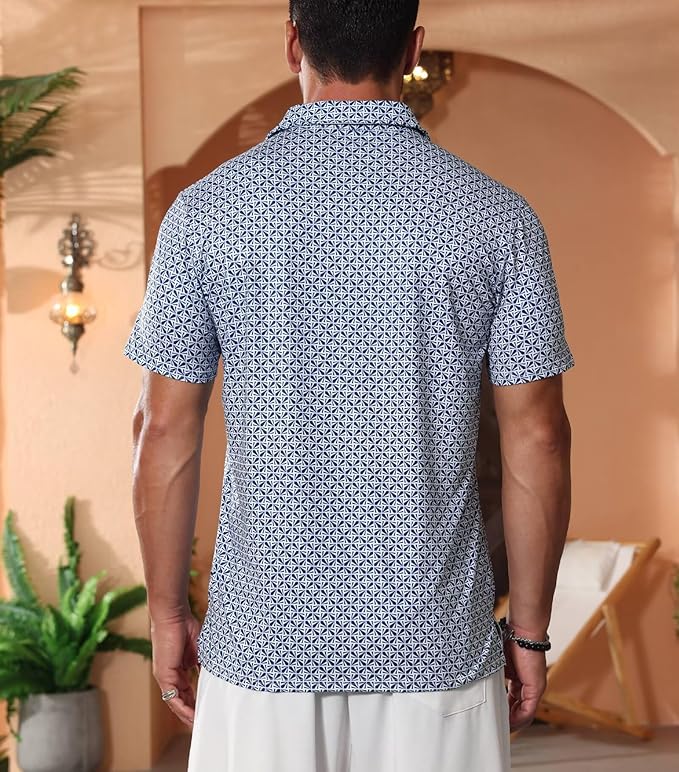 Lexiart Mens Golf Shirt Short Sleeve Dry Fit Print Moisture Wicking Performance Patterns Collared Polo Shirt with Pocket