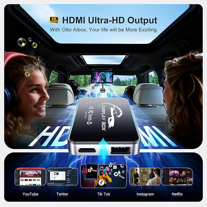 AI Box CarPlay, 3-in-1 Wireless CarPlay Adapter & Android Auto for OEM Wired Cars, Built-in Netflix/YouTube for Streaming, 5.8GHz WiFi, Convert Wired to Wireless, Plug & Play ���4GB RAM+32GB ROM���