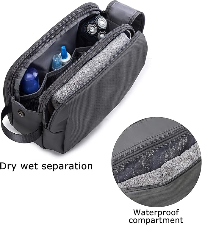 BAGSMART Toiletry Bag for Men, Travel Toiletry Organizer Dopp Kit Water-resistant Shaving Bag for Toiletries Accessories, Door Room Essentials,Grey-large