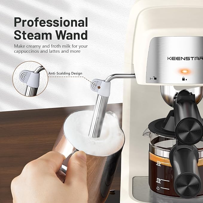 KEENSTAR 3.5Bar Espresso Machine with Milk Frother, 800W Compact Espresso and Cappuccino Maker, Preheating Function, 4-Cup Espresso Maker for Latte or Cappuccino, Gift for Coffee Lovers Upgrade | Milk Frother, 800W Fast Heating, Brew Latte & Cappuccino...