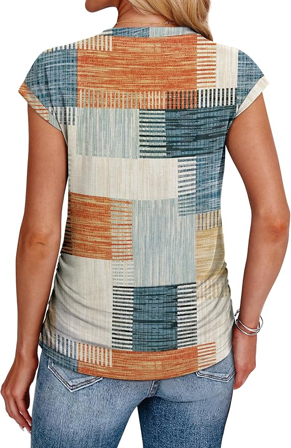 Sampeel Womens Summer Tops Trendy 2026 Ruched Cap Short Sleeve Tshirts Shirts Crew Neck T Shirts Fashion