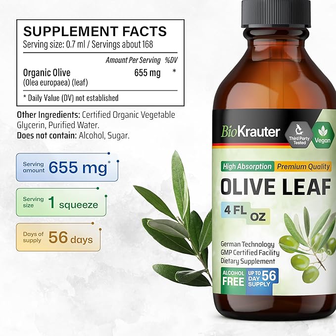 BIO KRAUTER Echinacea with Goldenseal Tincture 4 Fl. Oz. & Olive Leaf Tincture 4 Fl. Oz.