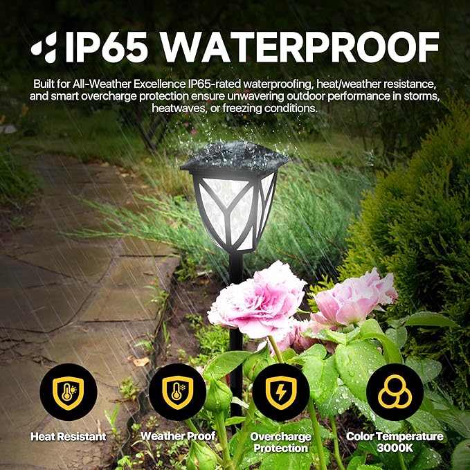 Ensenior Solar Lights Outdoor, 6500K LED Solar Garden Lights for Pathway Yard Patio Walkway Planter Walkway Landscape Lighting, IP65 Waterproof, Energy-Efficient Landscape Lighting, 6-Pack