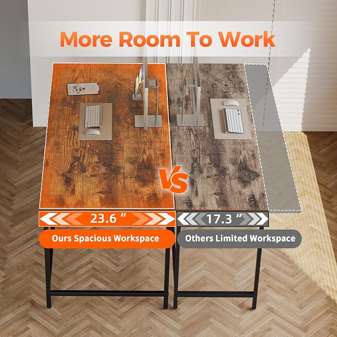 Mericonia 47x24 Inch Computer Desk with Wheels, Small Simple Rolling Desk | Writing Table for Home Office Bedroom Work Study, Brown
