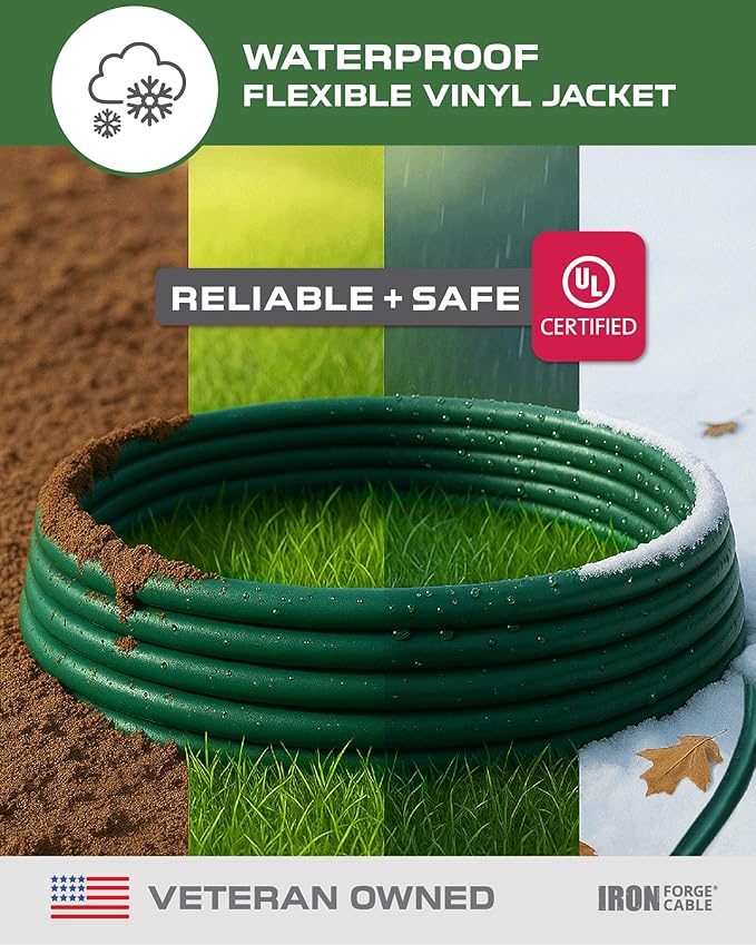 Iron Forge Cable 40 Foot Outdoor Extension Cord - 16/3 SJTW Durable Green Extension Cable with 3 Prong Grounded Plug for Safety - Great for Powering Outdoor Christmas Decorations
