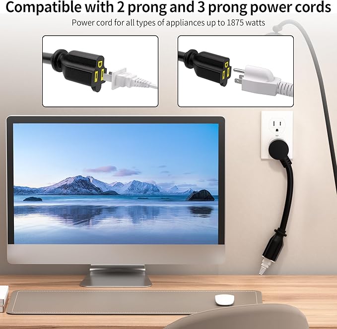 Vockjour 6 FT Black Low Profile Flat Plug 14 Gauge Heavy Duty Extension Cord, 14AWG 3-Wire Grounded Appliance Extension Cord, 15A/125V/1875W SJTW ETL Listed Power Cord