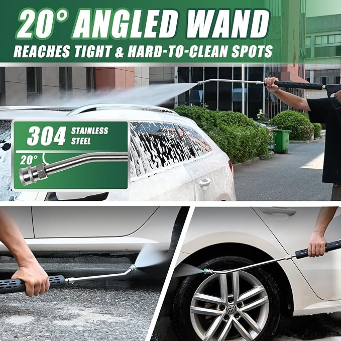Pressure Washer Gun Wand with Swivel, Durable 304 Stainless Steel Extension Lance, 4000PSI Power Washer Handle with 3/8" Plug & M22 Inlet 1/4" Quick Connect for Foam Cannon Car Wash
