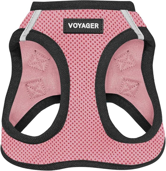 Best Pet Supplies Voyager Step-in Air Harness - All Weather Mesh, Reflective, No Pull Harness for Dogs, Cats - Secure with Hook & Loop Fastener, Buckle, Double D-Rings - Pink/Black Trim, L