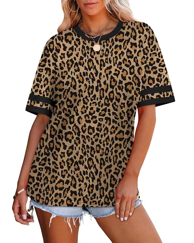 WIHOLL Womens T Shirts Loose Fit Short Sleeve Tees Crew Neck Color Block Summer Tops 2026 Fashion