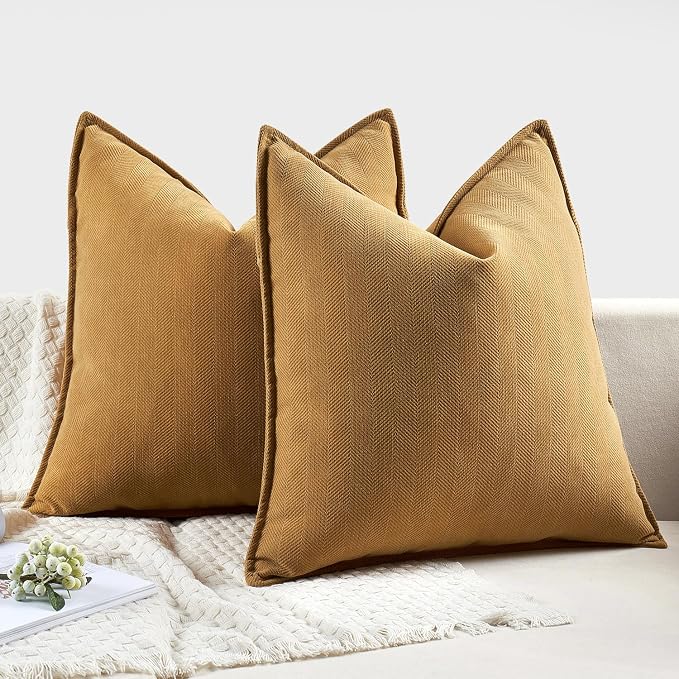 MIULEE Pack of 2 Mustard Yellow Decorative Chenille Pillow Covers 20x20 | Soft Couch Throw Pillows,Farmhouse Cushion Covers with Elegant Design for Sofa,Bedroom,Living Room,Spring Home Decor