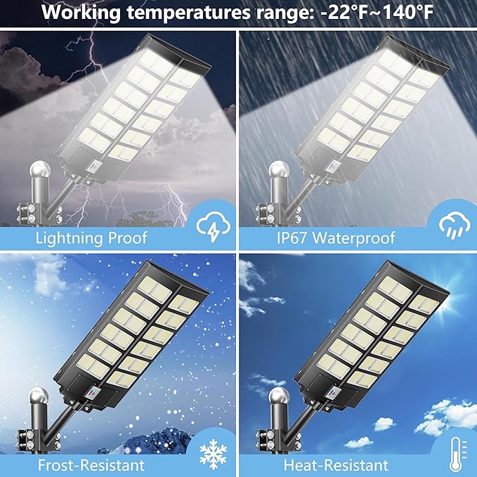 9000W Commercial Solar Parking lot Lights, 260000LM Solar Street Lights Outdoor Waterproof Wide Angle Lamp with Remote, Outdoor Motion Sensor Light for Parking Lots and Yard